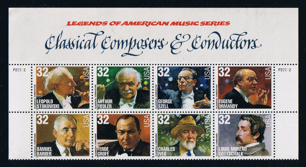 # 3158-65 (1997) Composers & Conductors - PB/8, Top Label #P22222, MNH