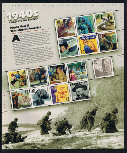 #3186 (1999) Celebrate the Century, 1940's - Pane, MNH
