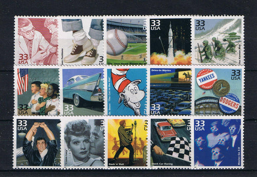 # 3187 (1999) Celebrate the Century, 1950's - Sgls, Set/15, MNH