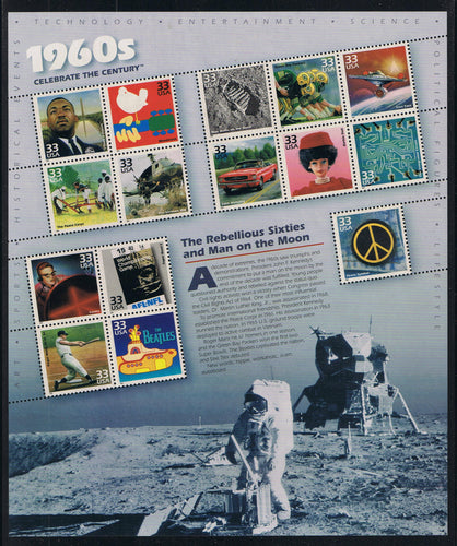 #3188 (1999) Celebrate the Century, 1960's - Pane, MNH