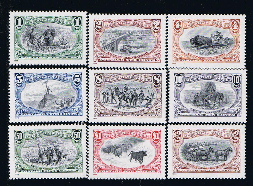 # 3209 (1998) Trans-Mississippi Re-Issue - Sgls, Set/9, MNH