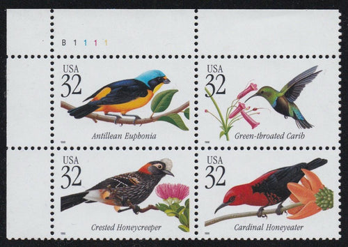 # 3222-25 (1998) Tropical Birds - PB, UL #B1111, MNH