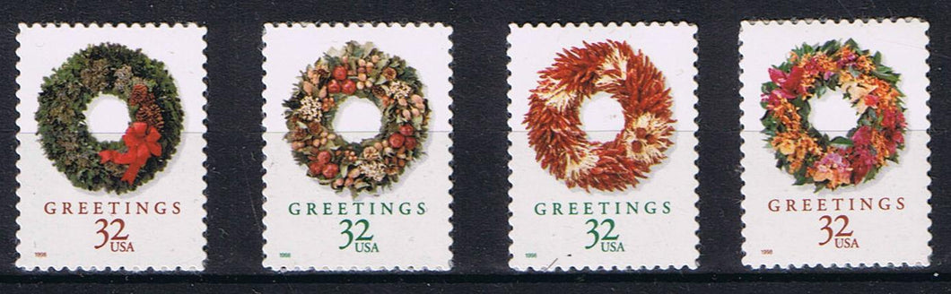 # 3249-52 (1998) Wreaths, perf 11.4 x 11.5 - Sgls, Set/4, MNH