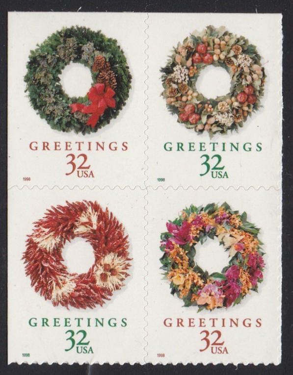 # 3252b (1998) Wreaths, perf 11.4x11.5 - Bklt BK/4, MNH