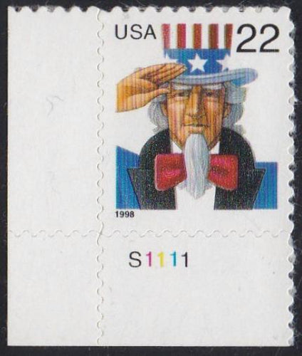# 3259 (1998) Uncle Sam, perf 10.8 - Plt sgl, LL #S1111, MNH