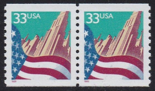 # 3280 (1999) Flag over City, Sm Date - Coil pr, XF MNH