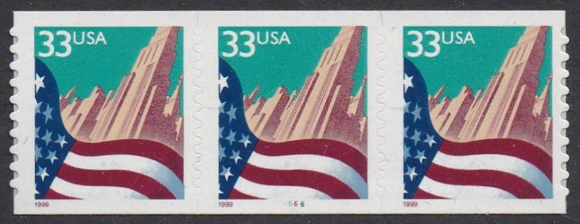 # 3281 (1999) Flag Over City, Lg Date, Type I - PS/3, #6666, MNH