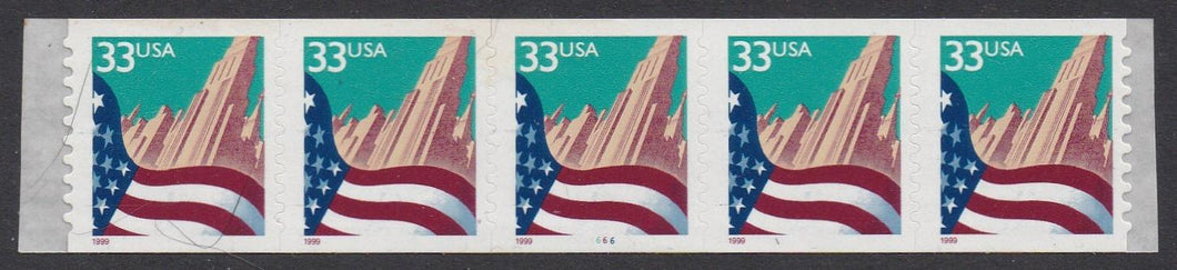 # 3281 (1999) Flag Over City, Lg Date, Type I - PS/5, #6666, FVF MNH