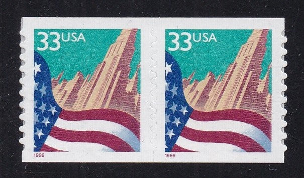 # 3281 (1999) Flag over City, Lg Date, Type I - Coil pr, XF MNH