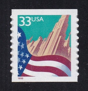 # 3281 (1999) Flag over City, Lg Date, Type I - Coil sgl, XF MNH