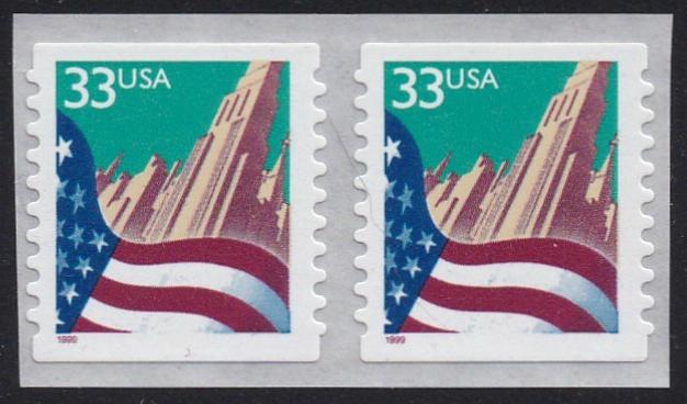 # 3282 (1999) Flag over City - Coil pr, MNH