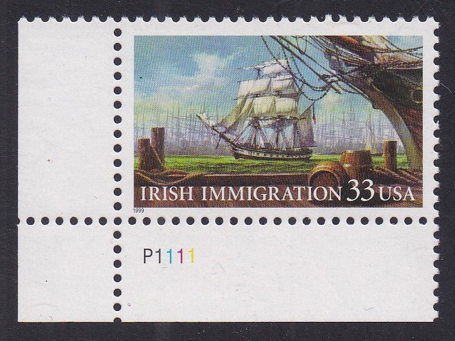 # 3286 (1999) Irish Immigration - Plt sgl, LL #P1111, MNH