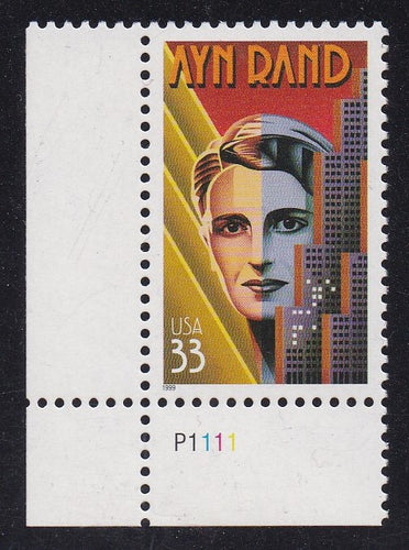# 3308 (1999) Ayn Rand - Plt sgl, LL #P1111, MNH