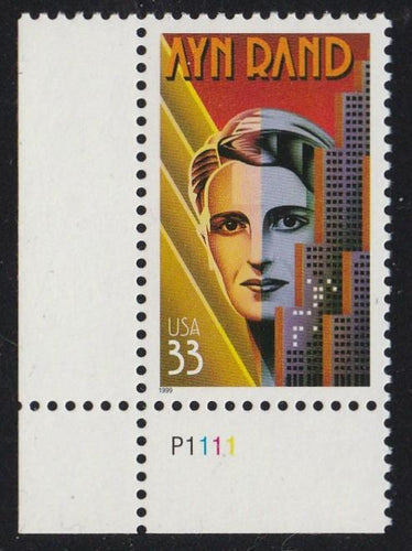 # 3308 (1999) Ayn Rand - Plt sgl, LL #P1111, MNH