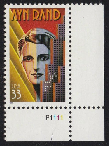 # 3308 (1999) Ayn Rand - Plt sgl, LR #P1111, MNH