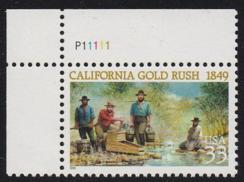 # 3316 (1999) California Gold Rush -Plt sgl, UL #P11111, MNH