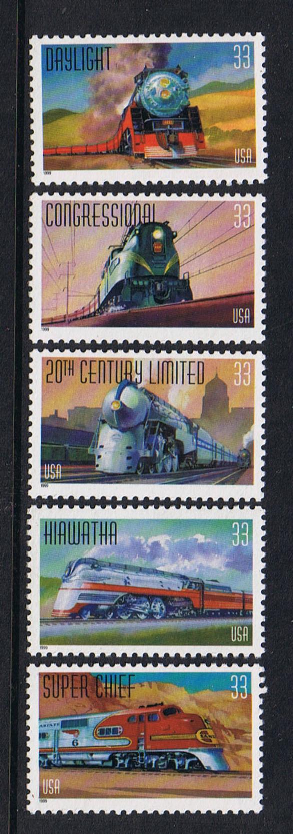 # 3333-37 (1999) Trains - Sgls, Set/5, MNH