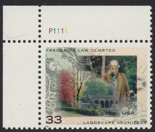 # 3338 (1999) Frederick Olmsted - Plt sgl, UL #P1111, MNH