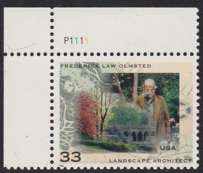 # 3338 (1999) Frederick Olmsted - Plt sgl, UL #P1111, MNH