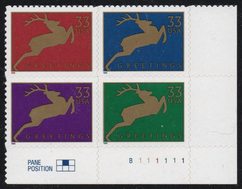 # 3356-59 (1999) Christmas Reindeer - PB, LR #B111111, MNH