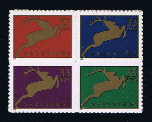 # 3356-59 (1999) Christmas Reindeer - BK/4, MNH