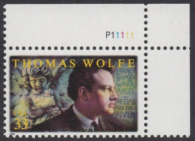 # 3444 (2000) Thomas Wolfe - Plt sgl, UR #P11111, MNH
