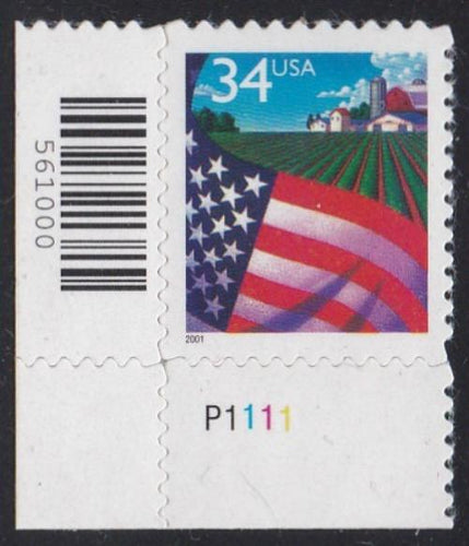 # 3470 (2001) Flag Over Farm, SA - Plt sgl, LL #P1111, MNH