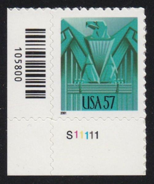 # 3471A (2001) Eagle - Plt sgl, LL #S11111, MNH