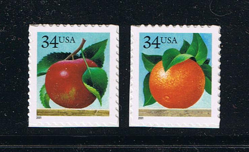 # 3491-92 (2001) Apple and Orange - Bklt sgls, Set/2, MNH
