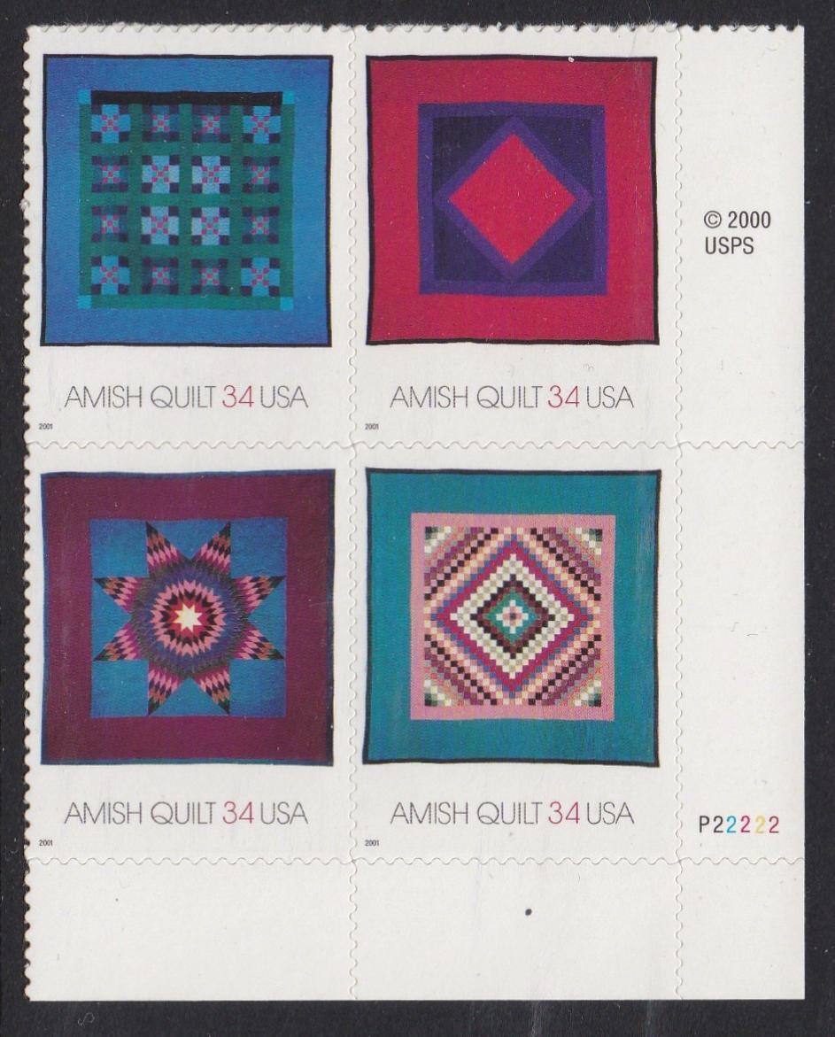 # 3524-27 (2001) Amish Quilts - PB, LR #P22222, MNH