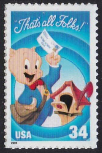# 3534 (2001) Porky Pig, die cut, Peak/Valley - Sgl, MNH