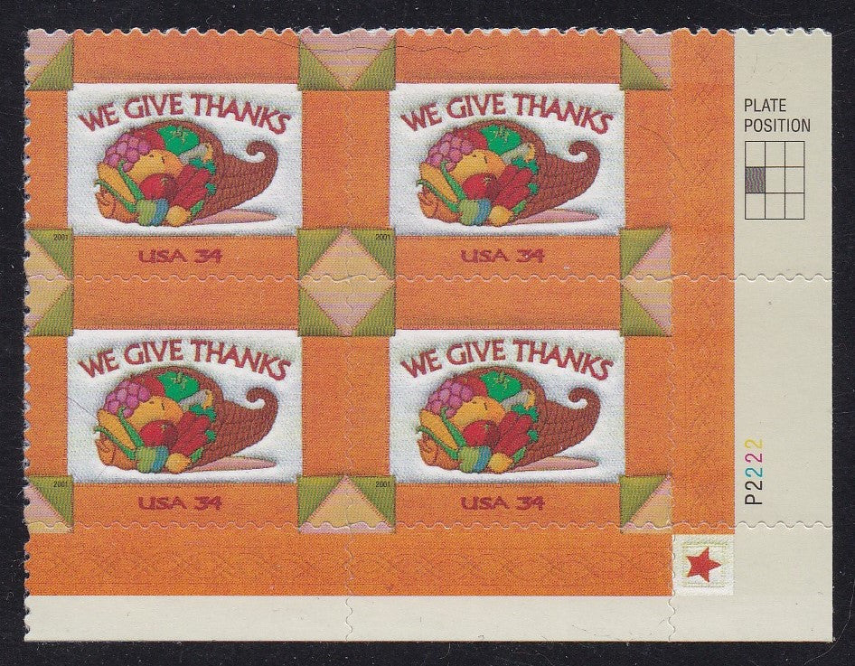 # 3546 (2001) Thanksgiving - PB, LR #P2222, MNH