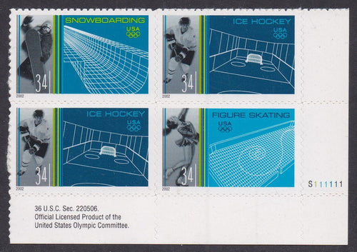 # 3552-55 (2002) Winter Olypmics - PB, LR #S111111, MNH