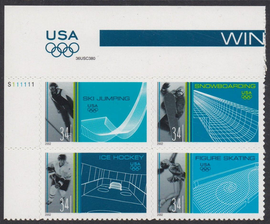 # 3552-55 (2002) Winter Olypmics - PB, UL #S111111, MNH