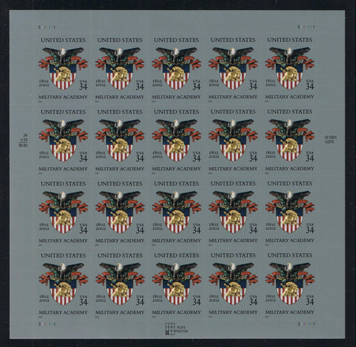 # 3560 (2002) Military Academy Coat of Arms - Pane, MNH - AT FACE