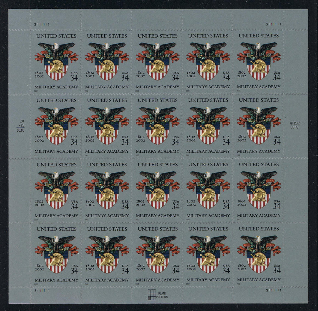 # 3560 (2002) Military Academy Coat of Arms - Pane, MNH - AT FACE