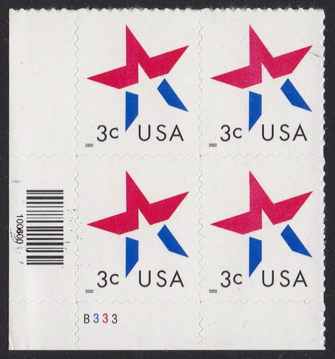 # 3613 (2002) Star, LL date - PB, LL #B333, MNH