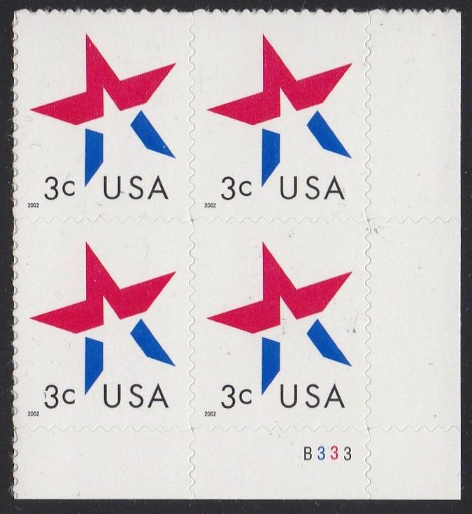 # 3613 (2002) Star, LL date - PB, LR #B333, MNH