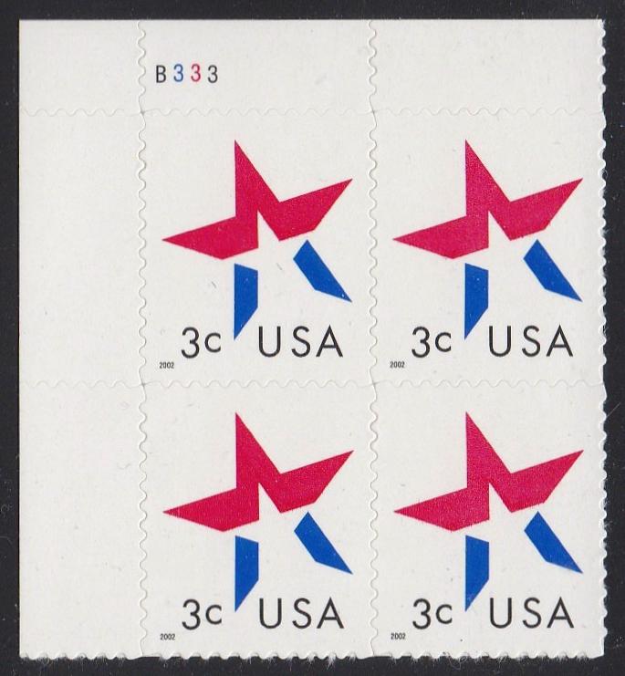 # 3613 (2002) Star, LL date - PB, UL #B333, MNH