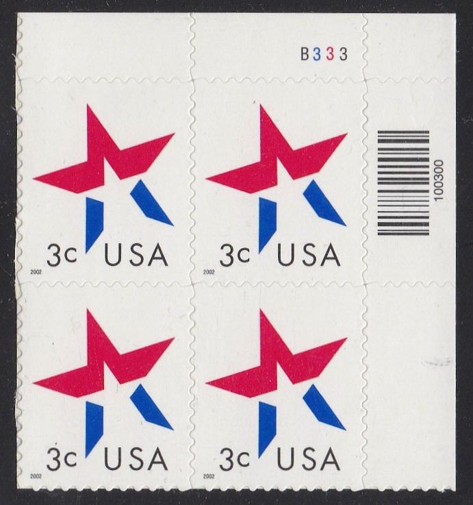 # 3613 (2002) Star, LL date - PB, UR #B333, MNH