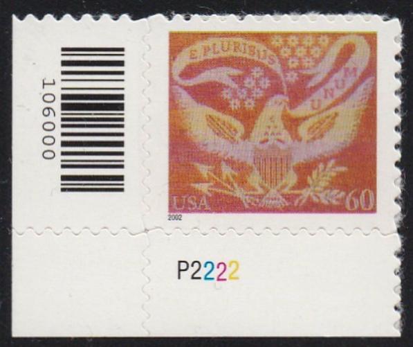 # 3646 (2002) Coverlet Eagle - Plt sgl, LL #P2222, MNH