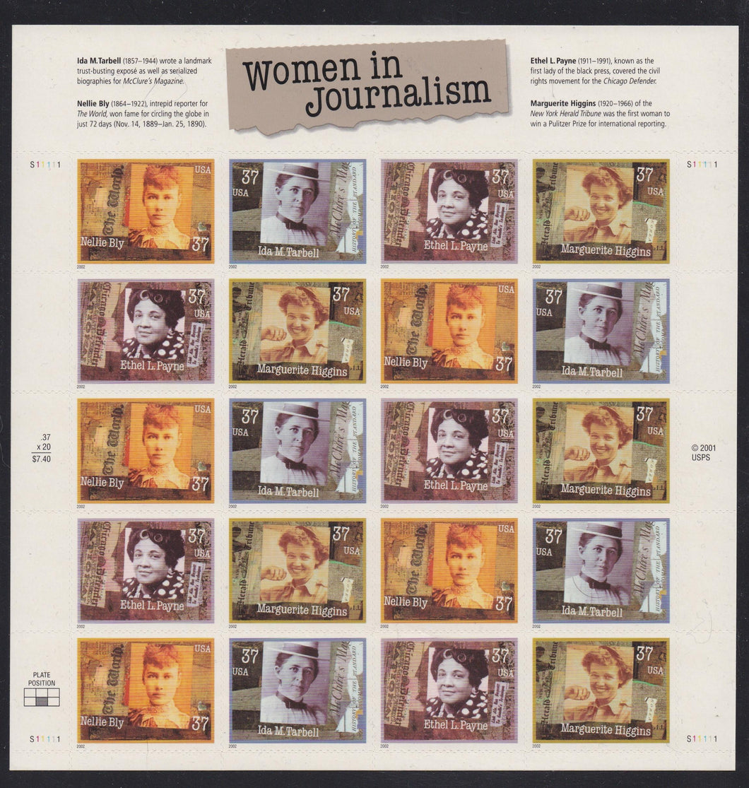 # 3665-68 (2002) Women Journalists - Pane, MNH