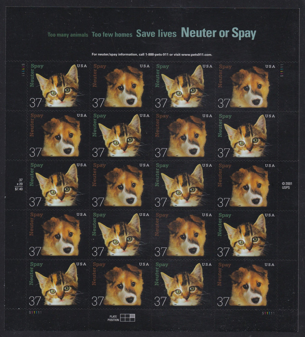 # 3670-71 (2002) Neuter/Spay - Pane, MNH