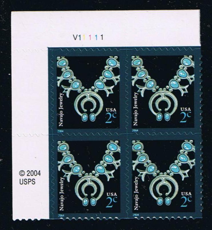 #3750 (2004) Navajo Necklace, Reprint, 2004 year date, brt blue - PB, UL #V11111, MNH