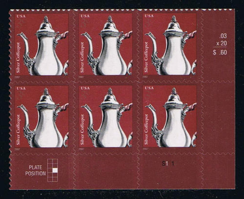 #3754 (2007) Silver Coffeepot - PB/6, LR #S1111, MNH