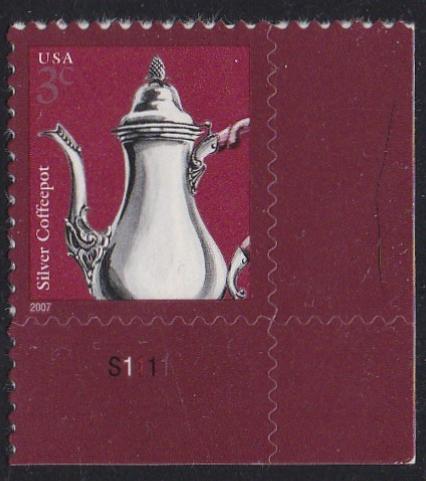 #3754 (2007) Silver Coffeepot - Plt sgl, LR #S1111, MNH