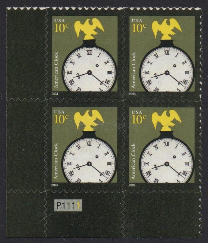 #3757 (2003) American Clock, 2003 year date, prephos+block - PB, LL #P1111, MNH