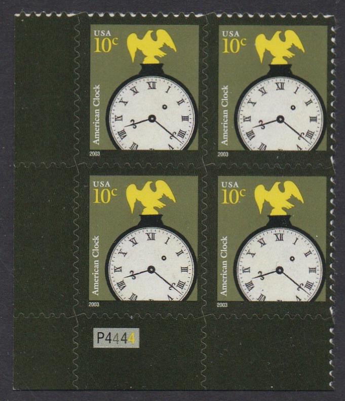 #3757 (2003) American Clock, 2003 year date, prephos+block - PB, #LL P4444, MNH