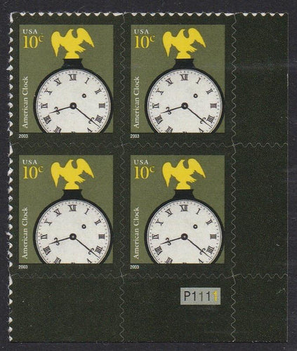 #3757 (2003) American Clock, 2003 year date, prephos+block - PB, LR #P1111, MNH