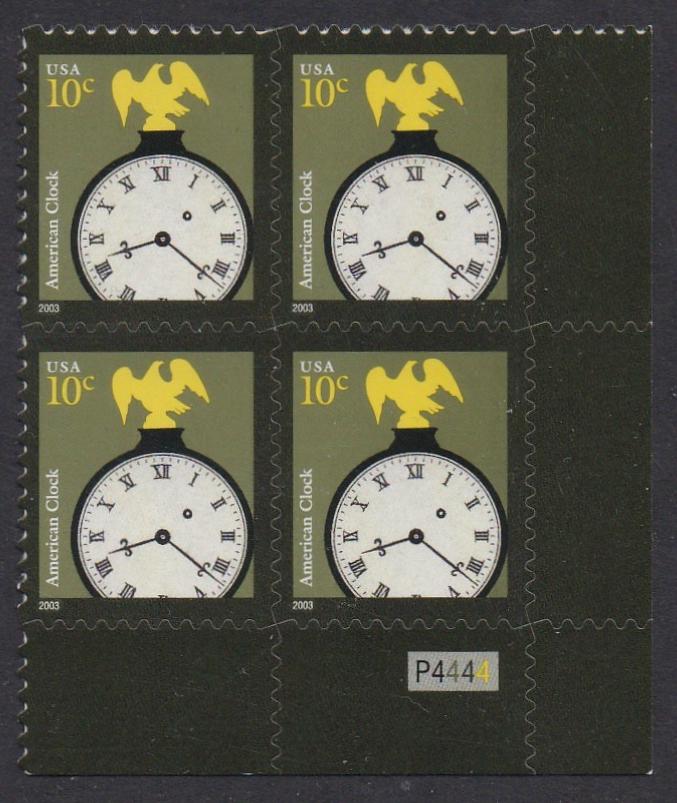 #3757 (2003) American Clock, 2003 year date, prephos+block - PB, #LR P4444, MNH